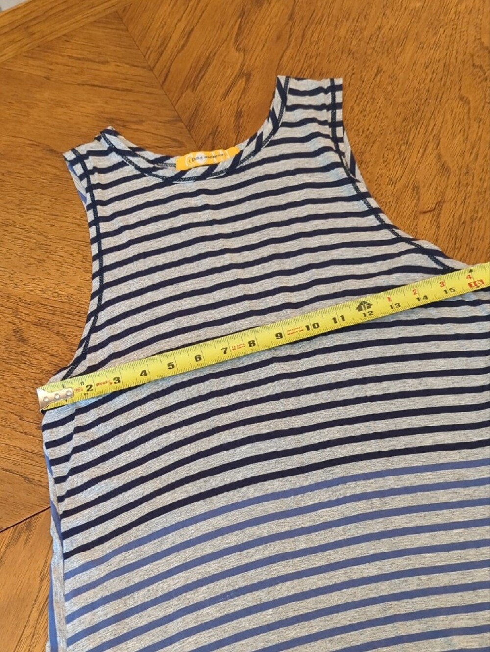 Sleeveless Tunic Tank Top - Navy, Blue & Gray Stripes Back Buttons Open Low Back - Picture 6 of 7